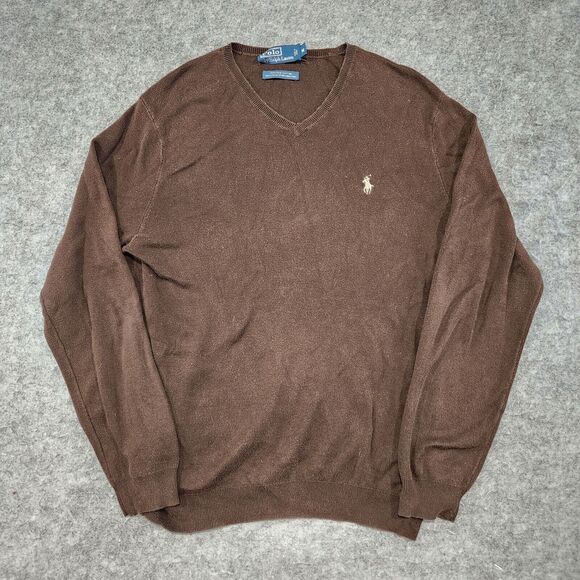 Polo Ralph Lauren PRL Mens M Medium 100% Pima Cotton Knit V Neck Sweater Brown - Picture 3 of 12